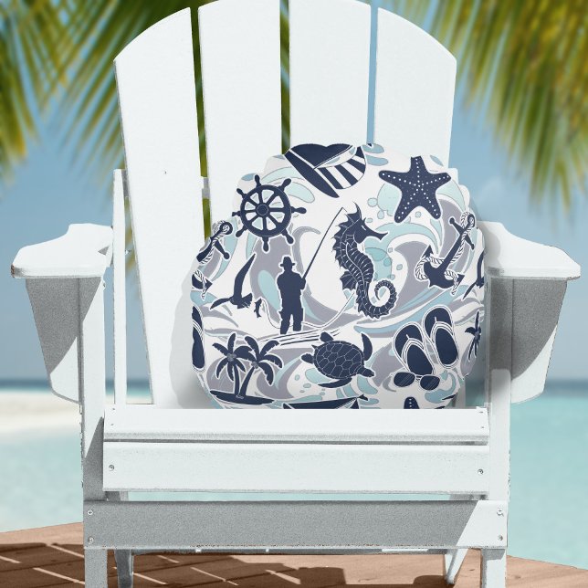 Nautical Beach Pattern Navy ID839 Round Cushion (Creator Uploaded)