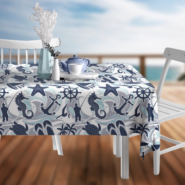 Nautical Beach Pattern Navy ID839 Tablecloth (Creator Uploaded)
