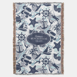 Nautical Beach Pattern Navy ID839 Throw Blanket