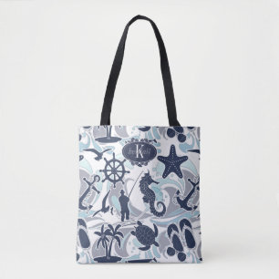 Nautical Beach Pattern Navy ID839 Tote Bag