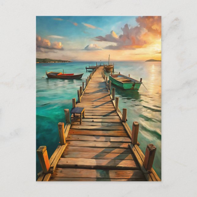 Nautical Beach Pier Boats Coastal  Postcard (Front)