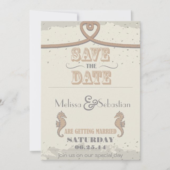 Nautical Beach Sand Heart Knot Save the Date (Front)
