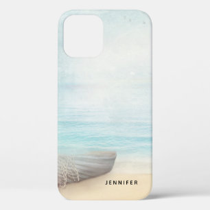 Nautical Beach Scene with Rowboat & Fishing Net iPhone 12 Case
