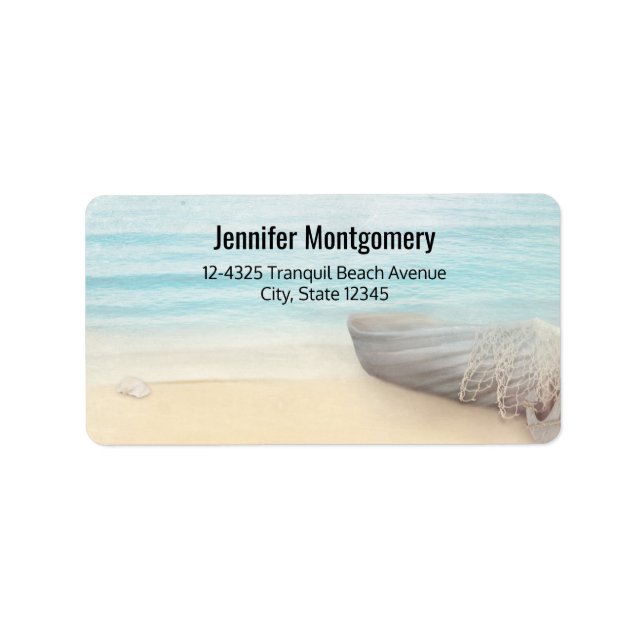 Nautical Beach Scene with Rowboat & Fishing Net La Label (Front)