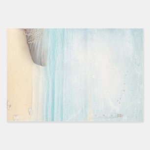 Nautical Beach Scene with Rowboat & Fishing Net Wrapping Paper Sheet