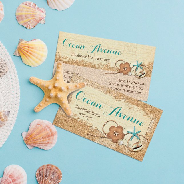 Nautical Beach Seashells & Sand Ocean Boutique Business Card (Creator Uploaded)