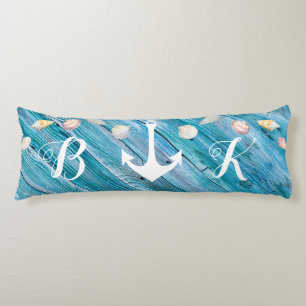 Nautical Beach Shells Monogrammed Blue Wood Body P Body Cushion