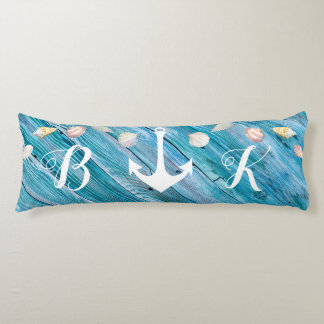 Nautical Beach Shells Monogrammed Blue Wood Body P Body Cushion