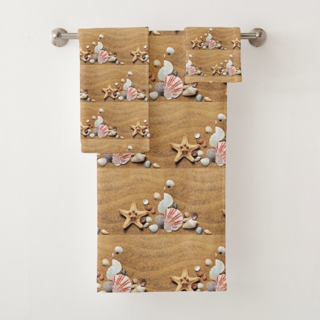 Nautical Beach Starfish Pink Sea shells Bath Towel Set (Insitu)