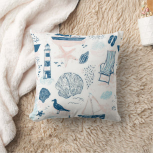 Nautical Beach Summer Blue Pink Coastal (1) Cushion