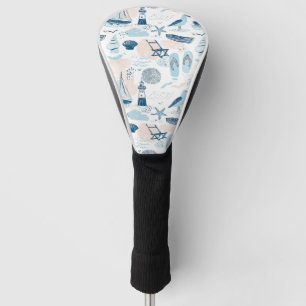 Nautical Beach Summer Blue Pink Coastal (2) Golf Head Cover