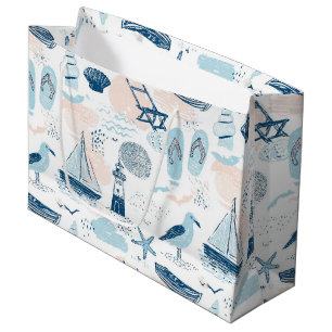 Nautical Beach Summer Blue Pink Coastal (2) Large Gift Bag
