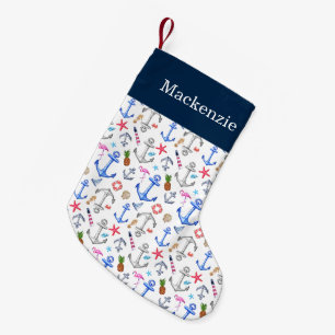 Nautical Beach Summer Pattern Custom Name Small Christmas Stocking