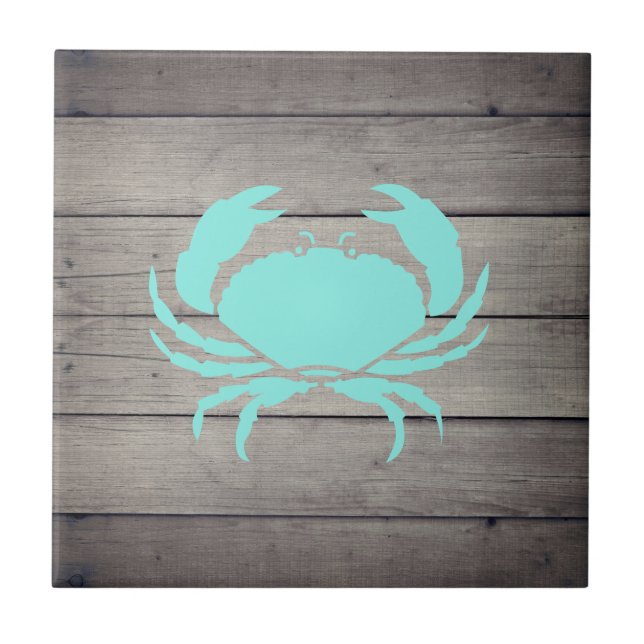 Nautical Beach Teal Crab  Ceramic Tile (Front)
