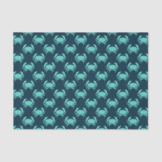 Nautical Beach Teal Crab Pattern Navy Blue Tissue Paper (Front)