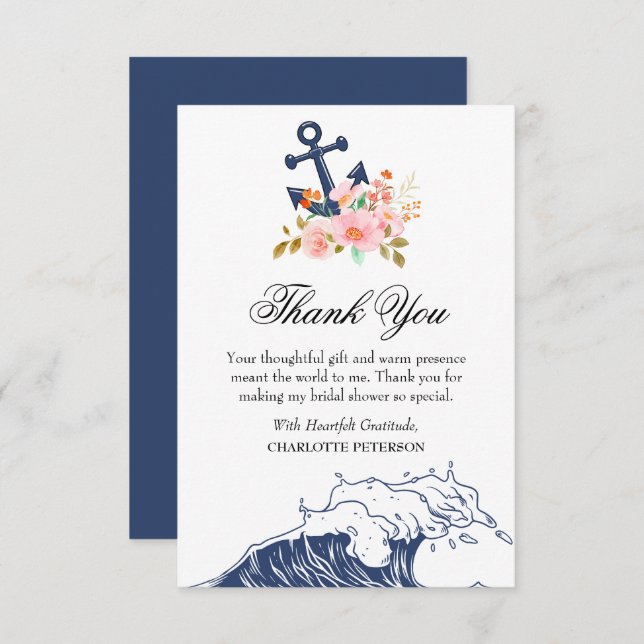 Nautical Beach Theme Bridal Shower  Thank You Card (Front/Back)