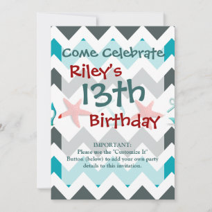 Nautical Beach Theme Chevron Anchors Starfish Invitation