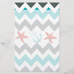 Nautical Beach Theme Chevron Anchors Starfish Stationery