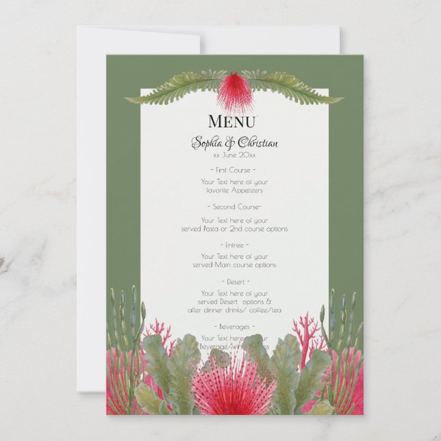 Nautical Beach Themed Wedding Reception Menu Invitation (Front)