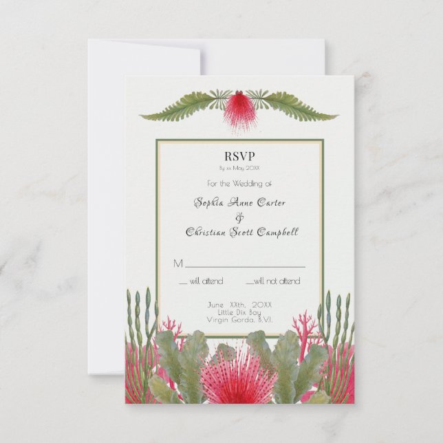 Nautical Beach Themed Wedding RSVP Response Card (Front)