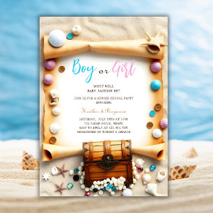 Nautical Beach Treasure Chest Gender Reveal Party Invitation