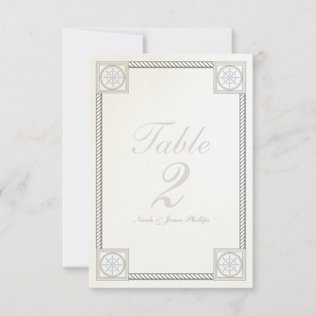 Nautical Beach Vintage Wedding Table Number Card (Front)