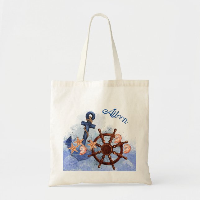 Nautical Beach Wedding Bridesmaid Gift Tote Bag (Front)