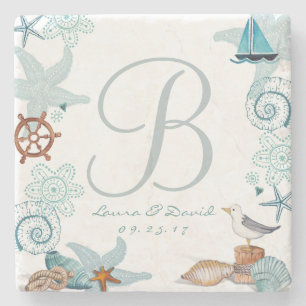 Nautical Beach Wedding Custom Marble Coaster