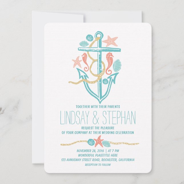 Nautical beach wedding invitations (Front)