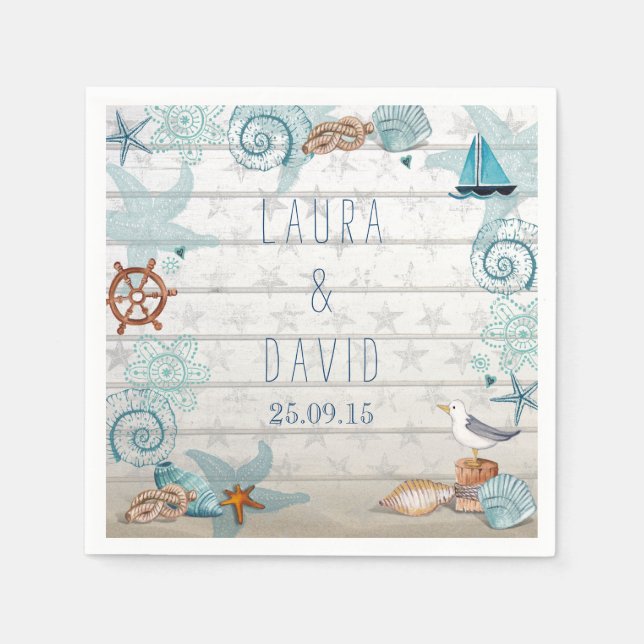 Nautical Beach Wedding Paper Napkins (Front)