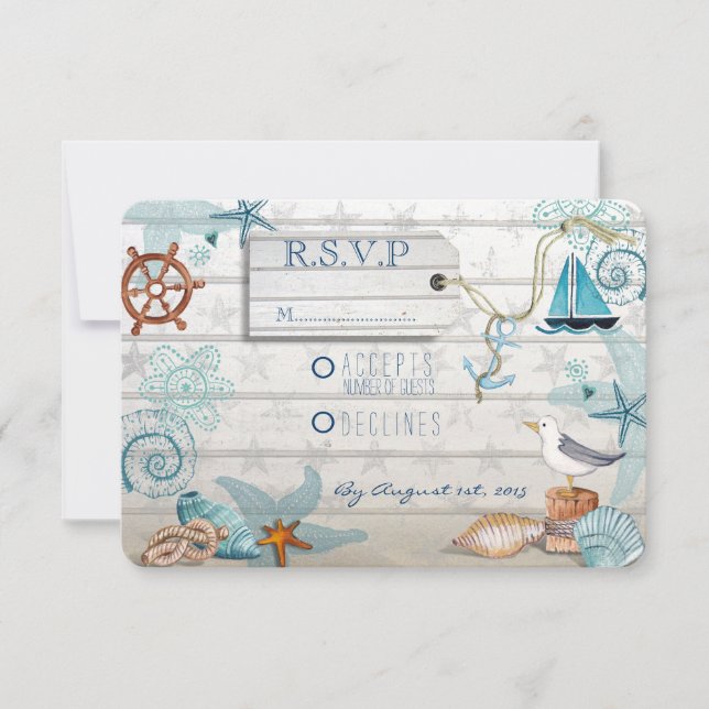 Nautical Beach Wedding RSVP (Front)