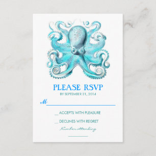 nautical beach wedding RSVP card with octopus