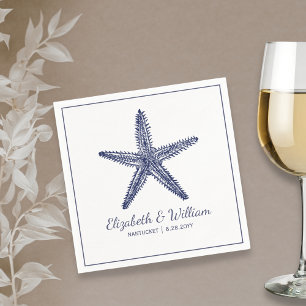 Nautical Beach Wedding Rustic Navy Blue Starfish Napkin