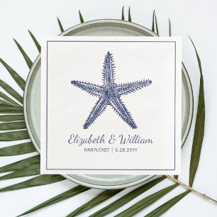 Nautical Beach Wedding Rustic Navy Blue Starfish Napkin
