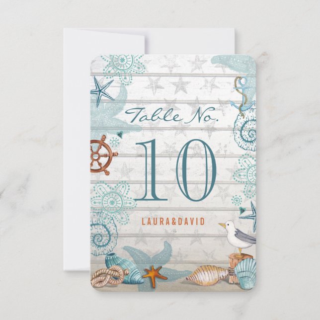 Nautical Beach Wedding | Table Place Number Card (Front)