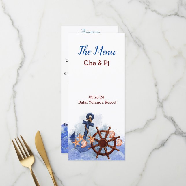 Nautical Beach Wedding Theme Menu (Front/Back In Situ)