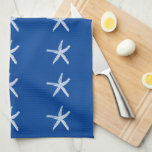 Nautical Beach White Starfish Patterns Deep Blue Tea Towel<br><div class="desc">Printed with cute white blue starfish patterns in deep blue background! You may change the background colour as you like.</div>