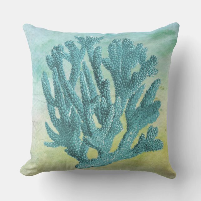 Nautical Beautiful and Elegant Coastal Blue Coral Cushion (Front)