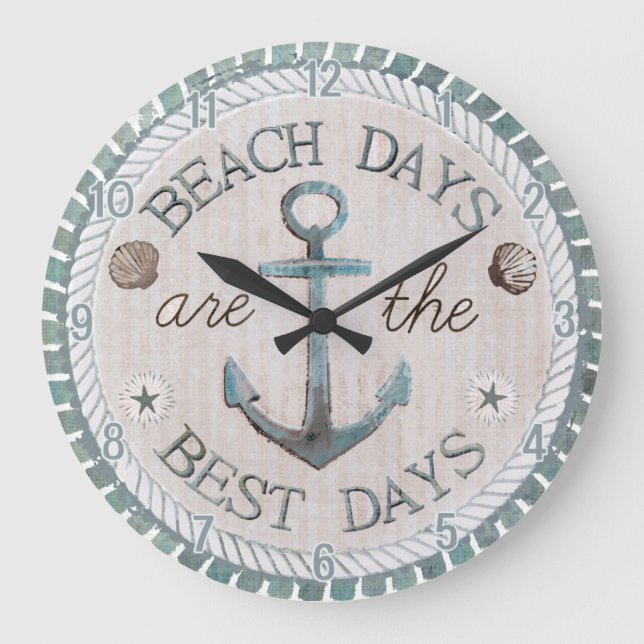Nautical Best Days Beach Rustic Wall Clock (Front)