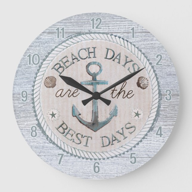 Nautical Best Days Beach Rustic Wall Clock (Front)