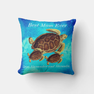 Nautical Best Mum Ever Sea Turtle Watercolor Thr Cushion