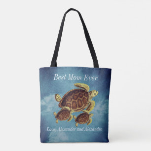 Nautical Best Mum Ever Sea Turtle Watercolor Tote Bag