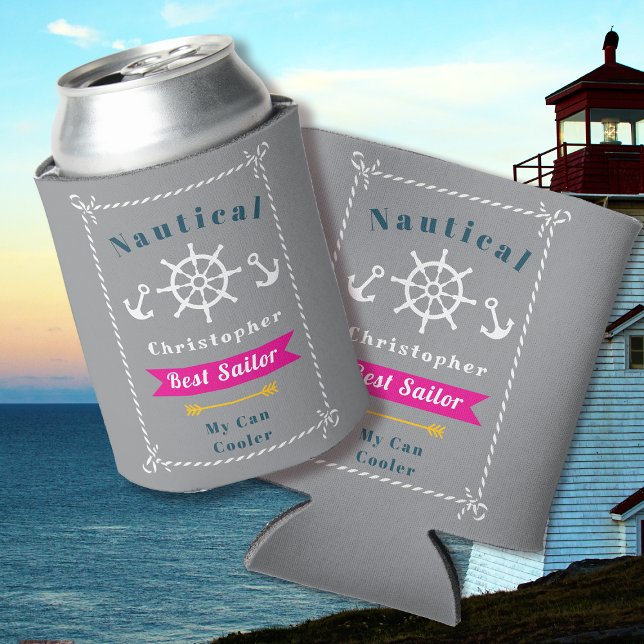  Nautical Best Sailor Grey Can Cooler (Nautical Best Sailor Grey Can Cooler.)
