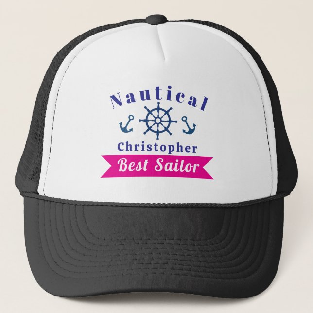 Nautical Best Sailor Navy Trucker Hat (Front)