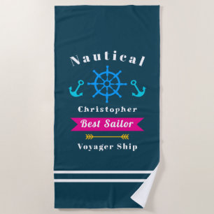 Nautical Best Sailor Teal Beach Towel