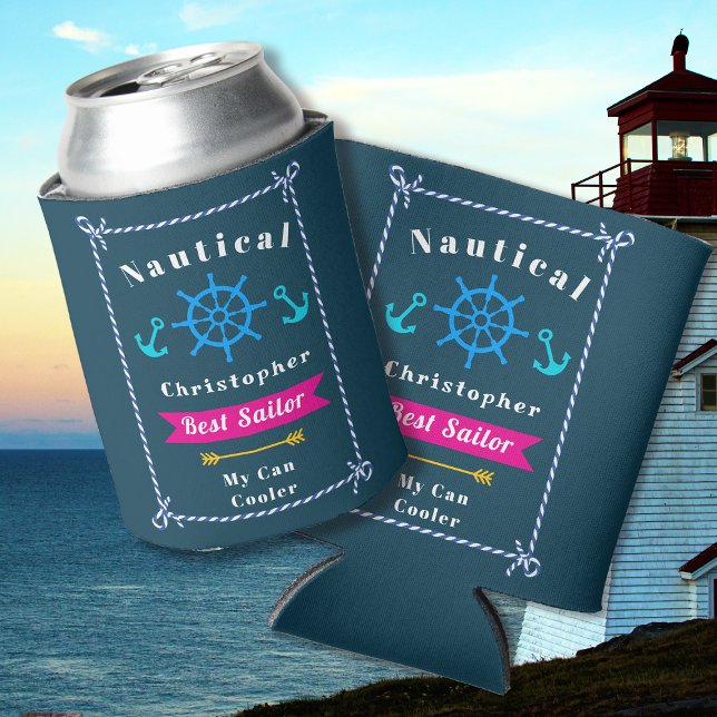  Nautical Best Sailor Teal Can Cooler (Nautical Best Sailor Teal Can Cooler.)