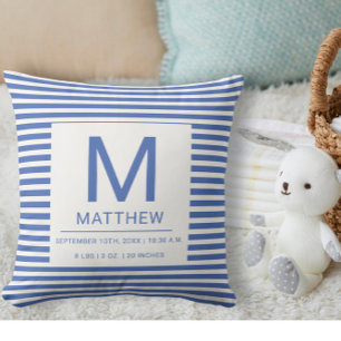 Nautical Birth Stats Newborn Baby Throw Pillow
