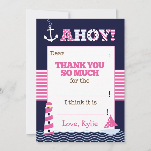 Nautical Birthday Fill In The Blank Thank You Note (Front)