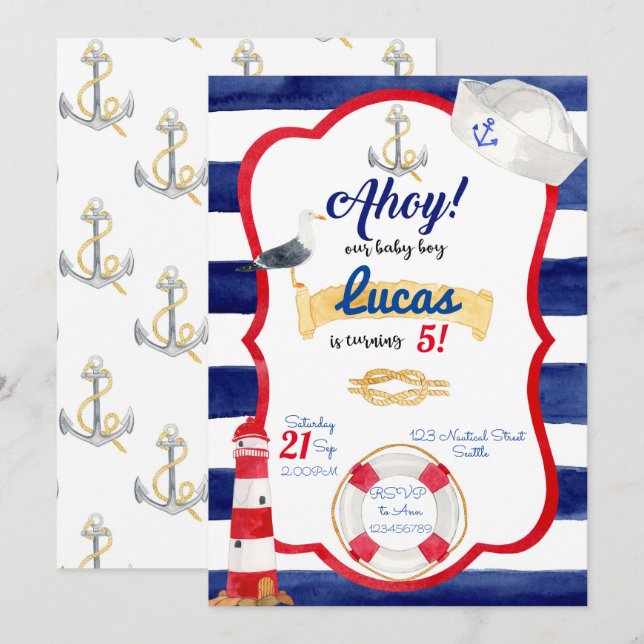 Nautical Birthday Invitation (Front/Back)