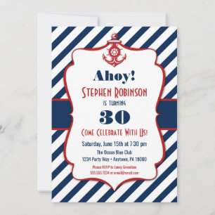 Nautical Birthday Invitation - Adult Mens Anchor